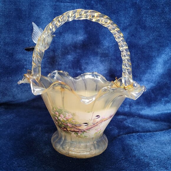 Hand-Blown Art Glass Basket - Picture 3 of 6